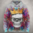 Crowned Skull Paint Splash Pq 0028 A4243 3D Pullover Printed Over Unisex Hoodie