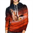 Galactic Cat Womens A2208 3D Pullover Printed Over Unisex Hoodie