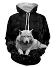 Black White Wolves B3423 3D Pullover Printed Over Unisex Hoodie