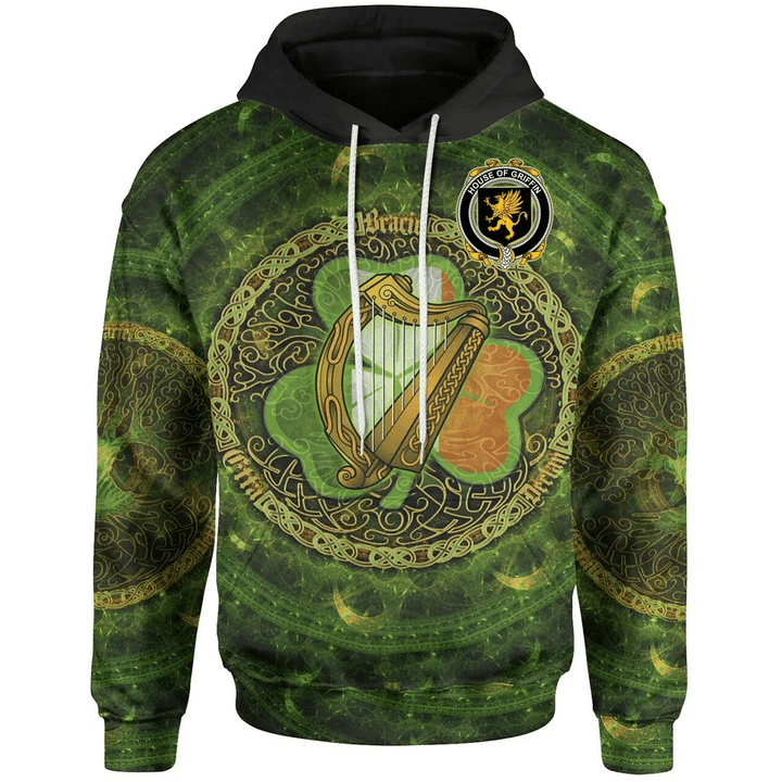 Ireland Hoodie - House of GRIFFIN Irish Family Crest Hoodie - Ireland Coat Of Arms With Celtic Tree Green A7