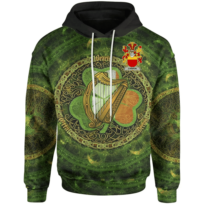 Ireland Hoodie - Carron Irish Family Crest Hoodie - Ireland Coat Of Arms With Celtic Tree Green A7