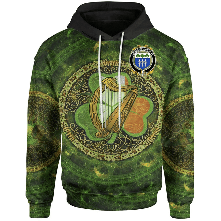 Ireland Hoodie - House of HACKETT Irish Family Crest Hoodie - Ireland Coat Of Arms With Celtic Tree Green A7