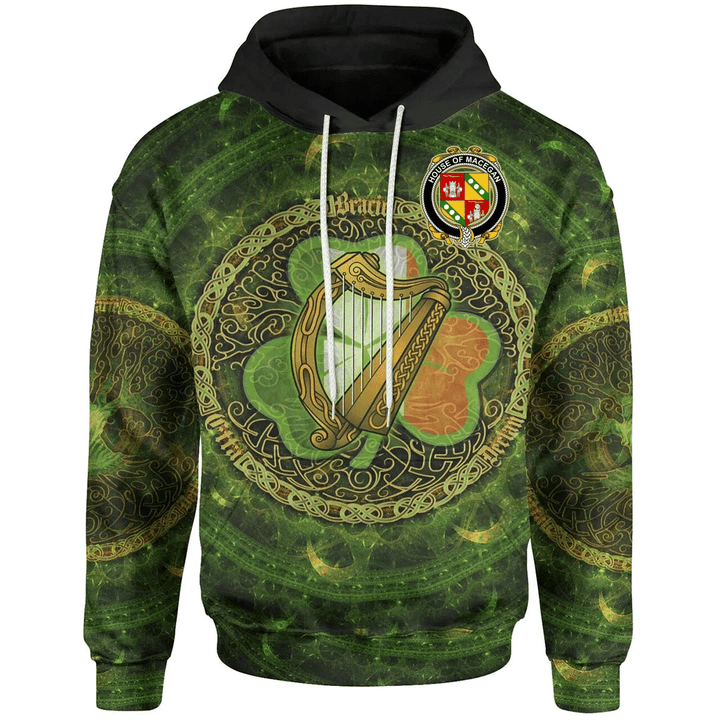 Ireland Hoodie - House of MACEGAN Irish Family Crest Hoodie - Ireland Coat Of Arms With Celtic Tree Green A7