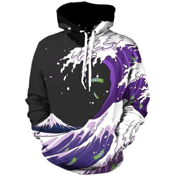 Purple Wave A435 3D Pullover Printed Over Unisex Hoodie