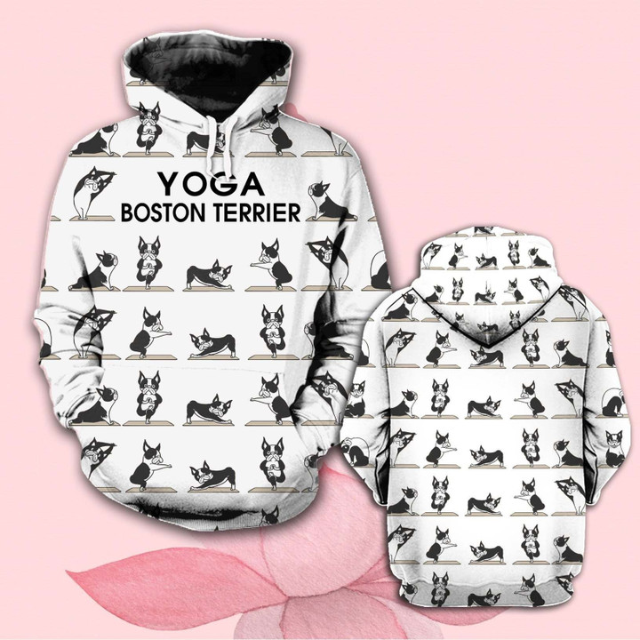 Mt Boston Terrier Yoga B4136 3D Pullover Printed Over Unisex Hoodie