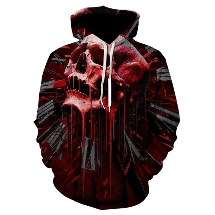 Color Dripping Punk Style Skull Roman Number Clock B1705 3D Pullover Printed Over Unisex Hoodie