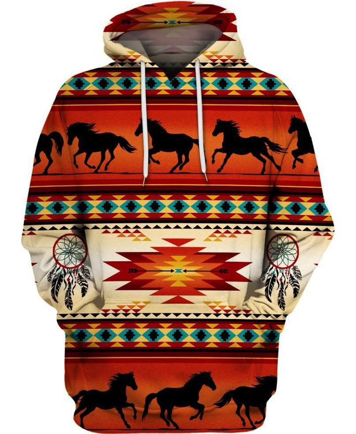 Native Horse Pattern Art#248 3D Pullover Printed Over Unisex Hoodie
