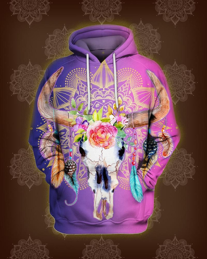 Cow Boho Dream Catcher Art#714 3D Pullover Printed Over Unisex Hoodie