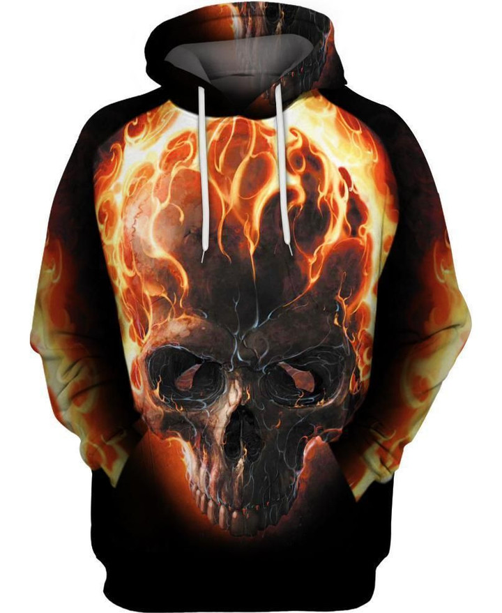 Flaming Skull Art#388 3D Pullover Printed Over Unisex Hoodie