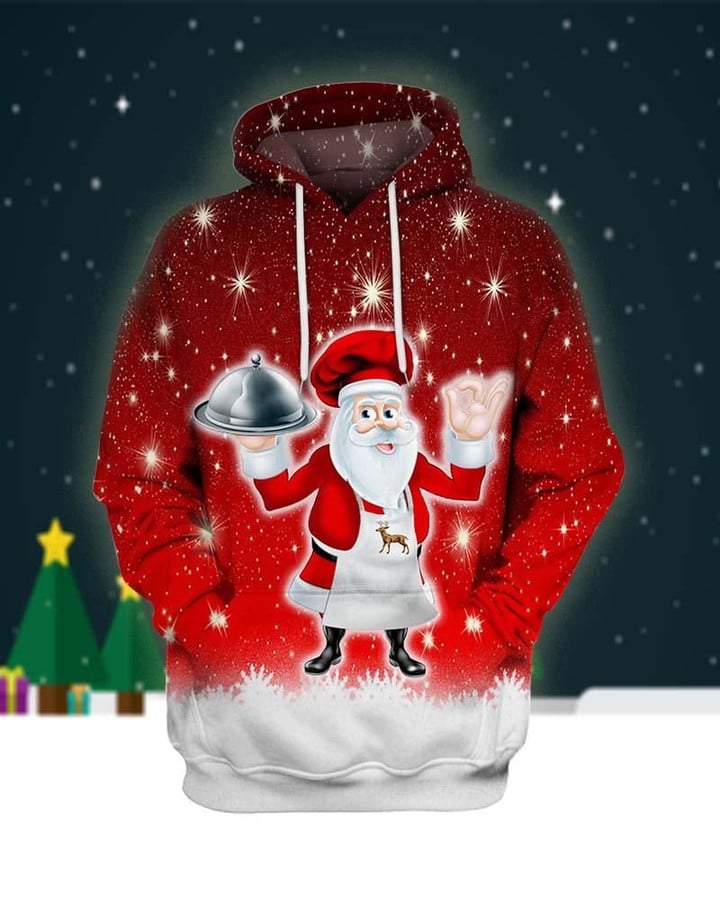 Chef For Xmas Art#576 3D Pullover Printed Over Unisex Hoodie