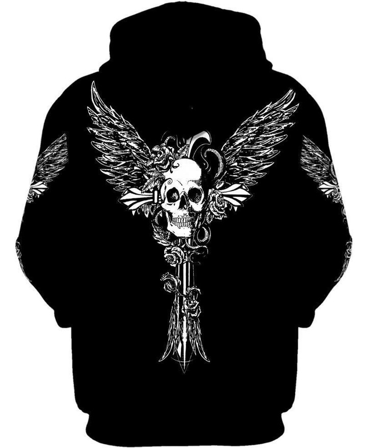 Wing Skull Art#383 3D Pullover Printed Over Unisex Hoodie