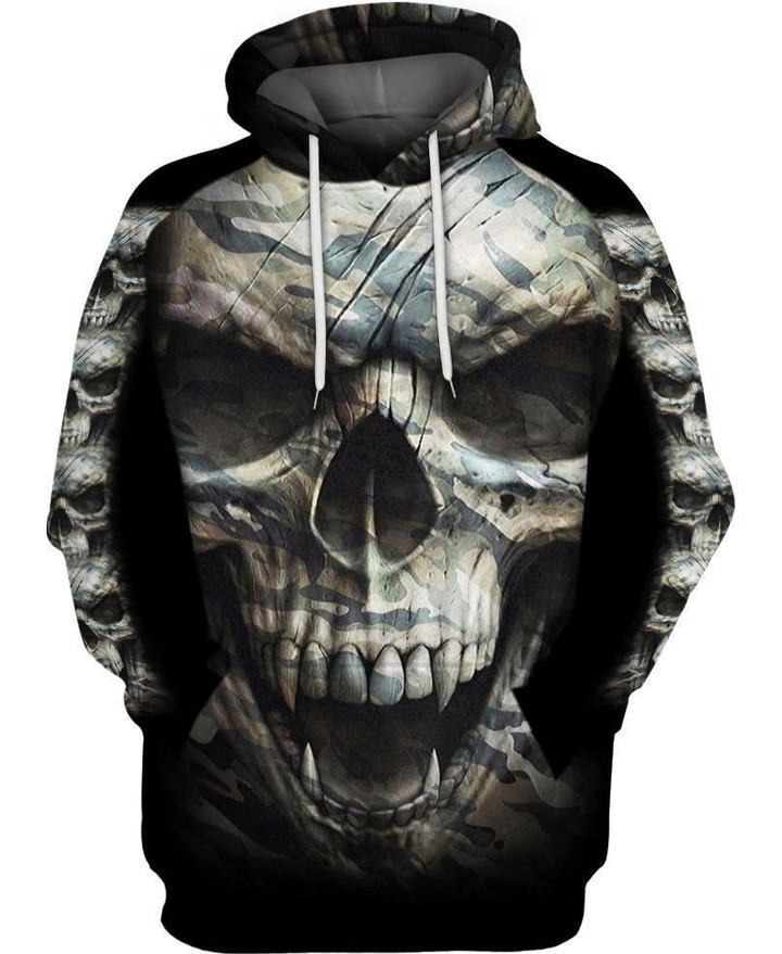 Angry Skull Art#379 3D Pullover Printed Over Unisex Hoodie