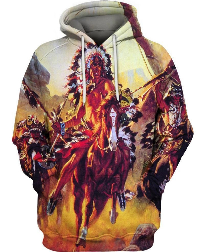 Native War Art#277 3D Pullover Printed Over Unisex Hoodie