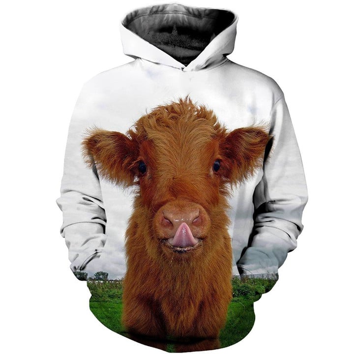 Farmer Cow On The Grass Art#2080 3D Pullover Printed Over Unisex Hoodie