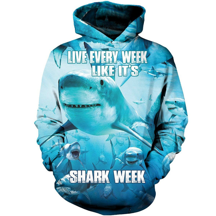 Shark Week Art#1943 3D Pullover Printed Over Unisex Hoodie