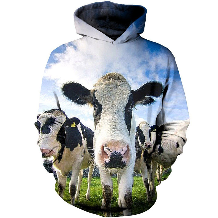 Farmer Kids Cow Dairy Art#1483 3D Pullover Printed Over Unisex Hoodie