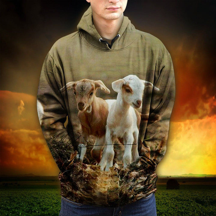 Two Cows Kid Farmer Art#1127 3D Pullover Printed Over Unisex Hoodie