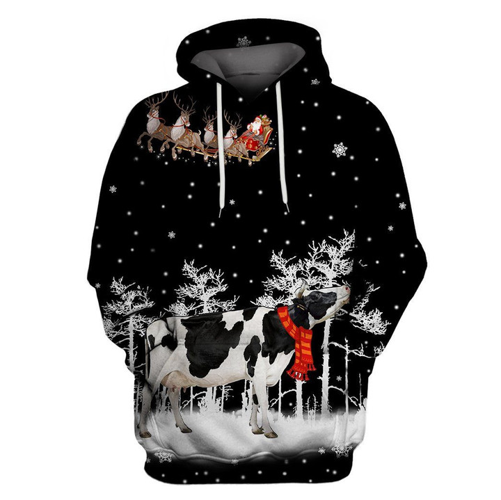 Farmer Cow Merry Xmas Art#2181 3D Pullover Printed Over Unisex Hoodie