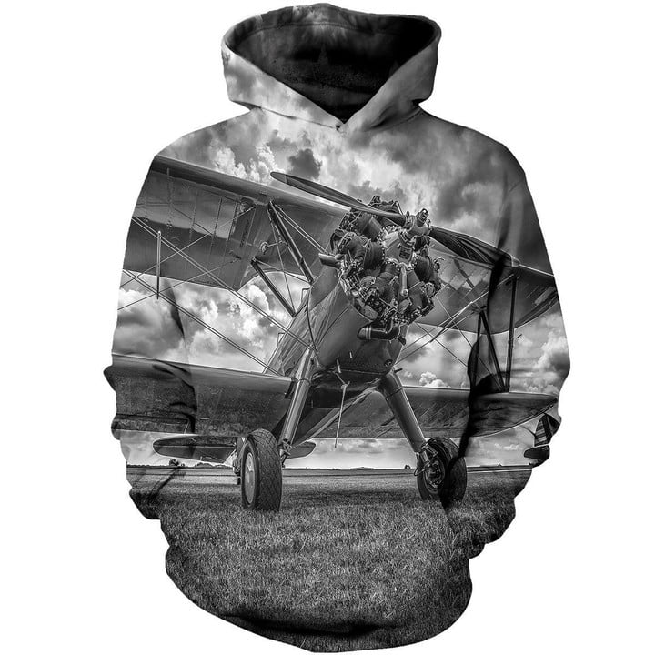 Black Classic Aircraft Mechanic Art#2009 3D Pullover Printed Over Unisex Hoodie