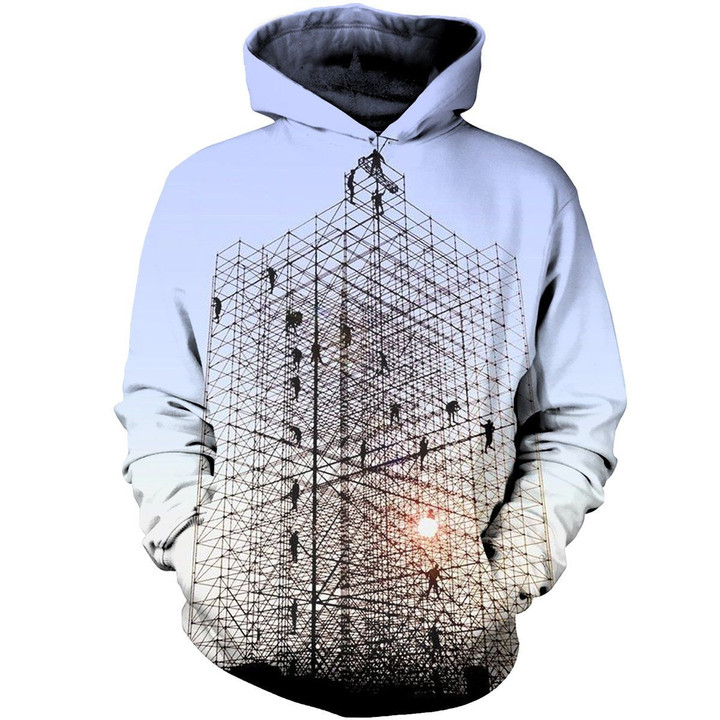 Scaffolder Workers Are Perfecting Steel Cubes Art#2135 3D Pullover Printed Over Unisex Hoodie
