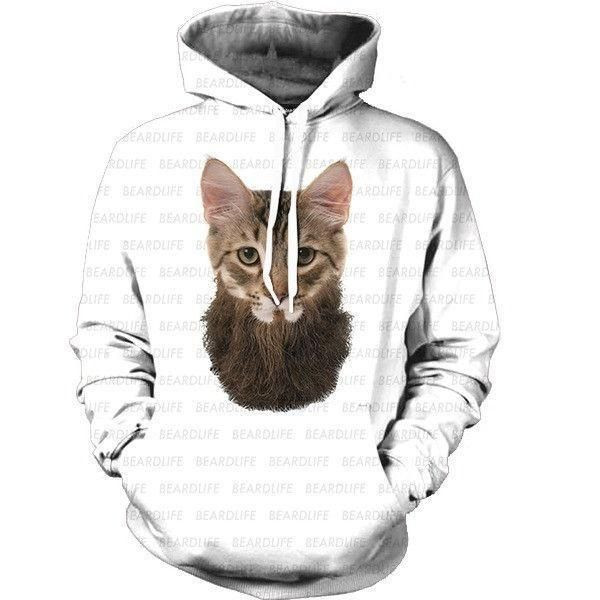 Hairy Cat Beard Life No Shave November Gangsta Design A3731 3D Pullover Printed Over Unisex Hoodie