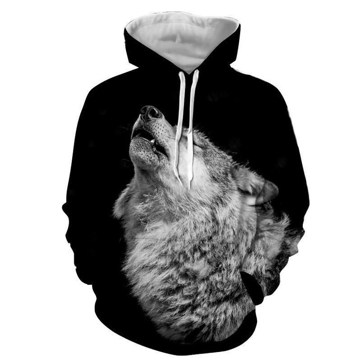 Alpha Wolf Loud Howl Wild Animal Excellent Black A3365 3D Pullover Printed Over Unisex Hoodie