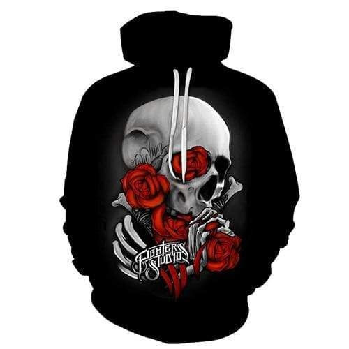 Black Skull Face Wear Red Rose Print Human Skeleton B1046 3D Pullover Printed Over Unisex Hoodie