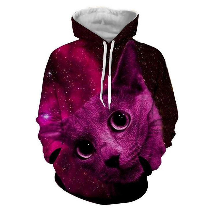 Fantastic Galaxy Cat Eyes Portrait Rose Vibe A3708 3D Pullover Printed Over Unisex Hoodie