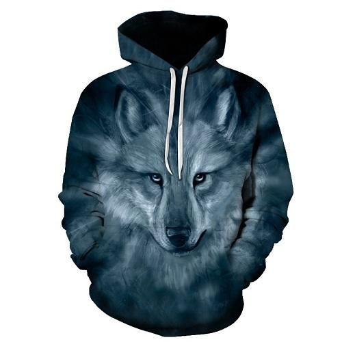 New 2018 Wolf A1165 3D Pullover Printed Over Unisex Hoodie