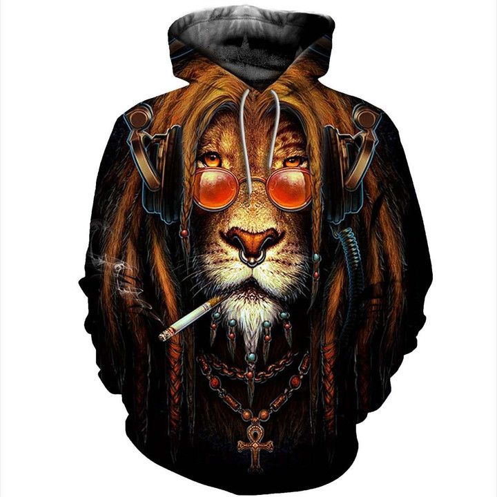 Lion 12146 B912 3D Pullover Printed Over Unisex Hoodie