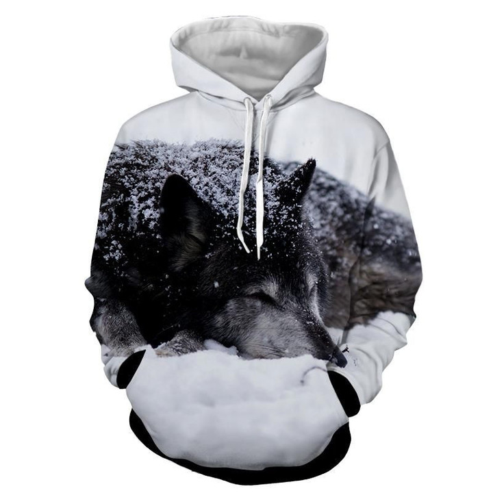 Sleeping Arctic Wolf Snow Resting Canidae White A3403 3D Pullover Printed Over Unisex Hoodie