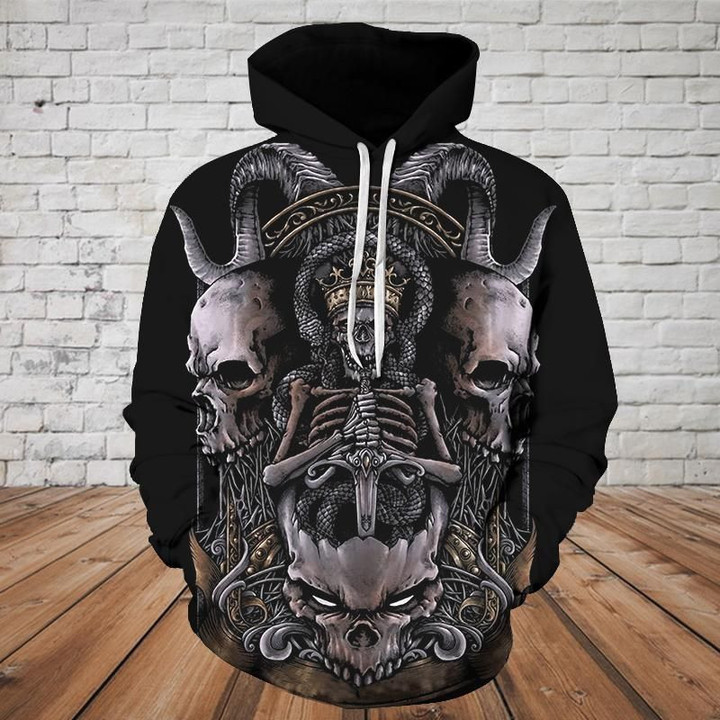Skull - King Skull 0461 A2809 3D Pullover Printed Over Unisex Hoodie