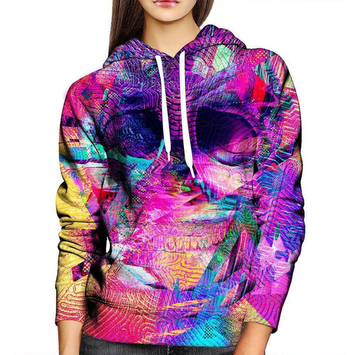 Glitch Skull Womens A1449 3D Pullover Printed Over Unisex Hoodie