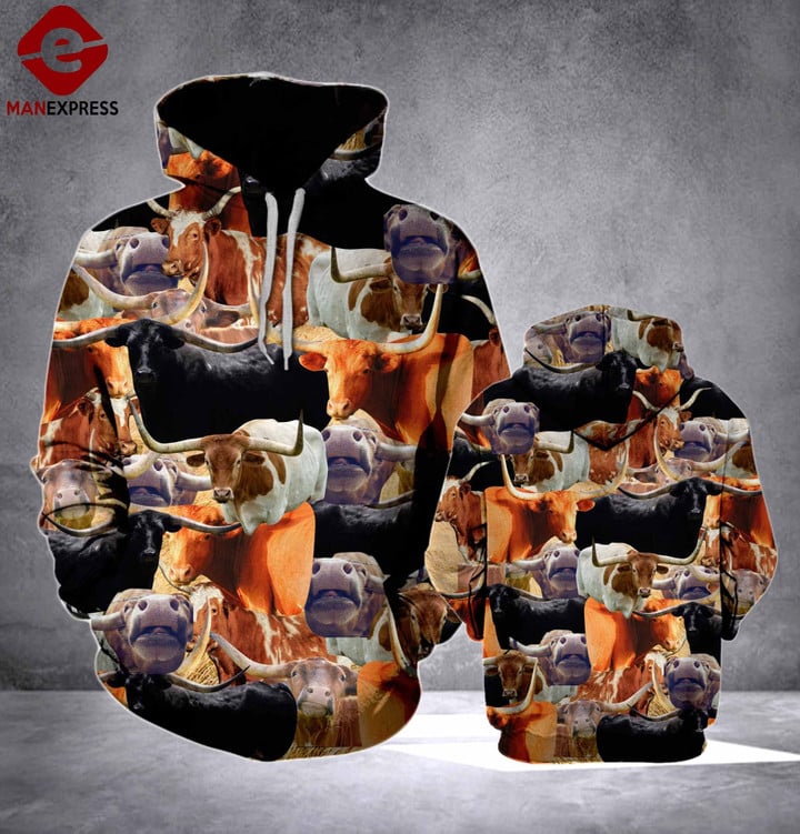 Texas Longhorn Cattle Funny B4399 3D Pullover Printed Over Unisex Hoodie