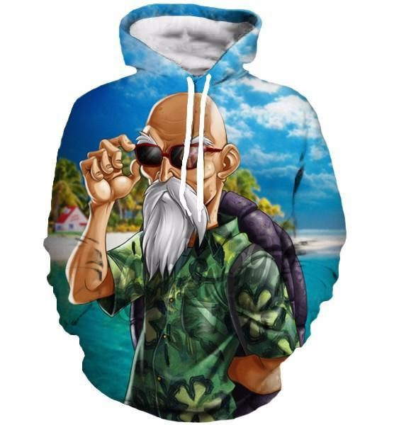 Master Roshi Beach Sea Summer Blue Dbz Hipster A1713 3D Pullover Printed Over Unisex Hoodie