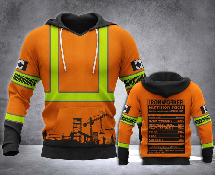 Nutrition Ironworker Canada Mt B4011 3D Pullover Printed Over Unisex Hoodie