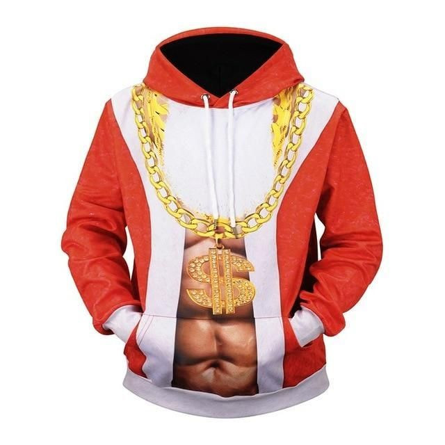Santa Xmas Christmas Gold Chain B1172 3D Pullover Printed Over Unisex Hoodie