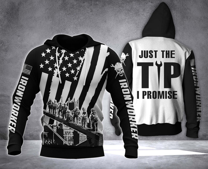Ironworker Black White Tip B4206 3D Pullover Printed Over Unisex Hoodie