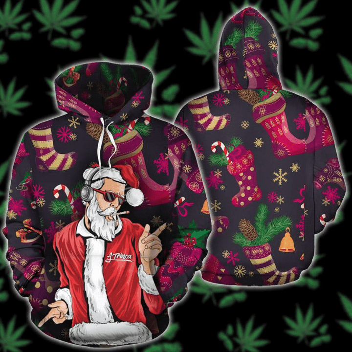 Cool Santa High On Marijuana Graphic Unisex Hoodie Hn301101
