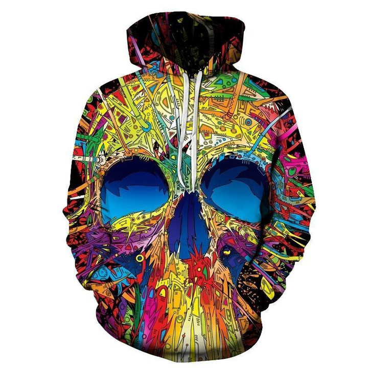 Colorful Skull Print 3D Sweatshirt, Hoodie, Pullover