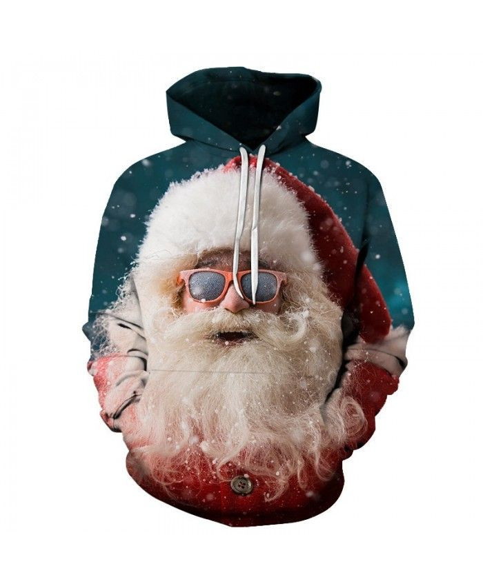 2020 Christmas Pullover And Zippered Hoodies Custom 3D The Pattern Of Santa With Glasses On Christmas Day Graphic Printed 3D Hoodie All Over Print Hoodie For Men For Women