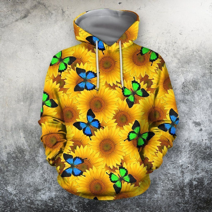 3D Ing Butterfly Garden And Sunflowers Hoodie Bt08