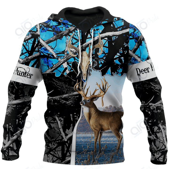 Blue Beutiful Deer Hunting Pullover Unisex Hoodie Bt05