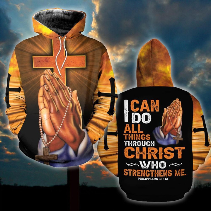 God Hand Cross I Can Do All Things Through Christ Over Printed Unisex Hoodies Bt02