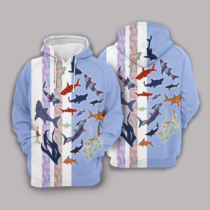 Colorful Shark Pullover Unisex Hoodie Bt01