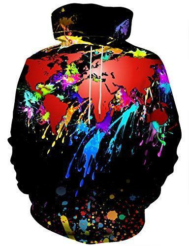 Colorful World Map Painting Pullover Unisex Hoodie Bt01