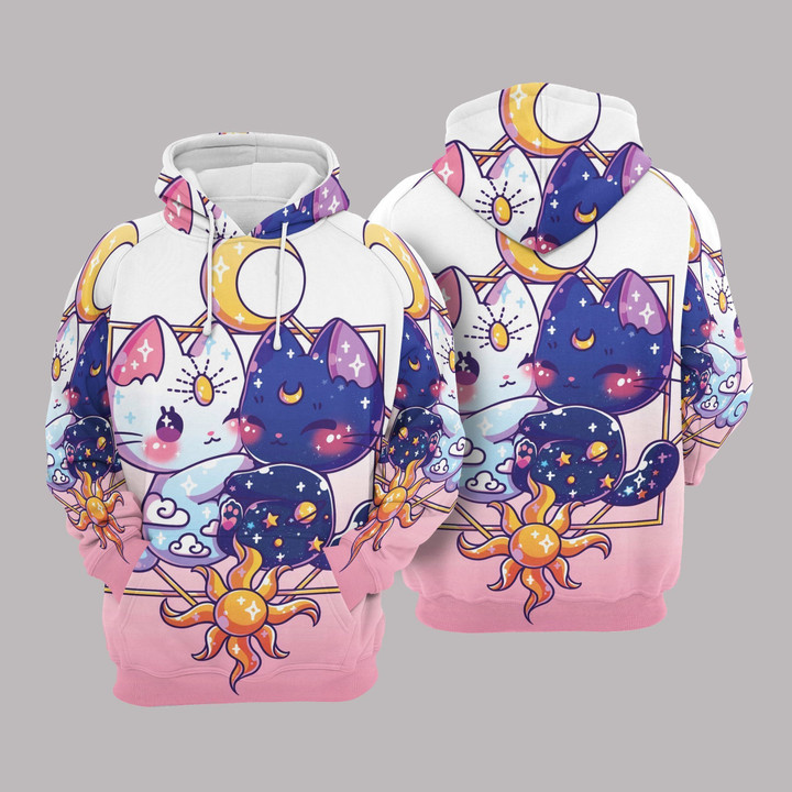 Dorable Cat Sun And Flower Moon Pullover Unisex Hoodie Bt03