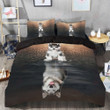 Husky Baby And Adult Reflection On The Water Cotton Bed Sheets Spread Comforter Duvet Cover Bedding Sets