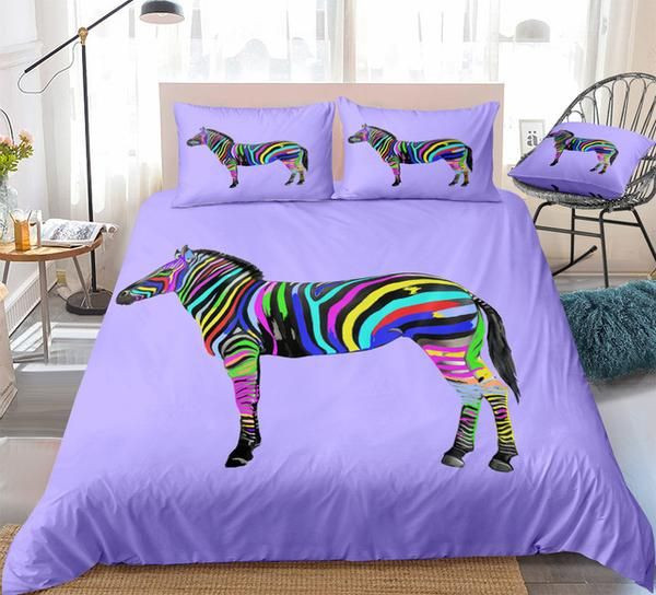 Colorful Zebra Cotton Bed Sheets Spread Comforter Duvet Cover Bedding Sets