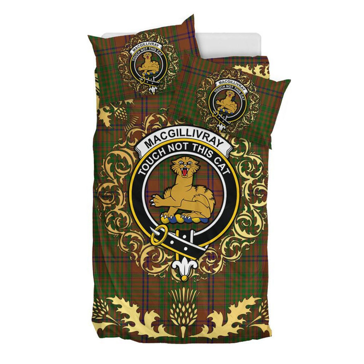 MacGillivray Hunting Tartan Crest Bedding Set - Golden Thistle Style